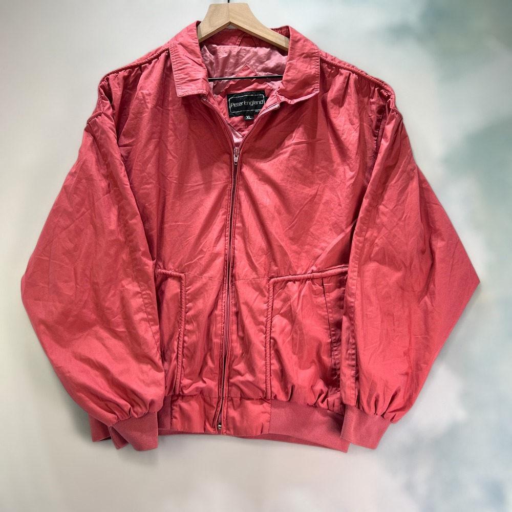 VTG Peter England Mens XL Windbreaker Jacket Pink Full Zip Lightweight Outerwear - Picture 2 of 13